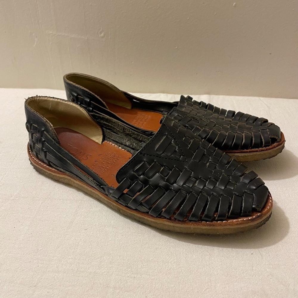 Black Woven Leather Huarache Flats - Women's